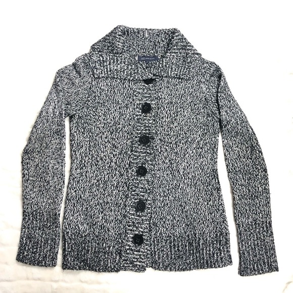 Anne Klein Cardigan Sweater Women's L Black & White Knit Button Front - Picture 2 of 7